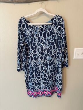 Lilly Pulitzer Navy Blue & Pink Patterned Shift Dress